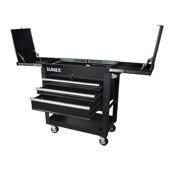 Sunex 3 Drawer Utility Cart with Sliding Top, Black 8035XTBK